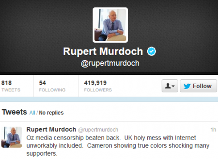 Tweet from Murdoch today, just minutes after the leadership spill was announced.