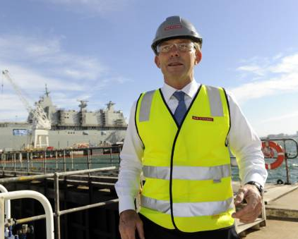 Tony ''''High Vis'''' Abbott at the Williamstown Dockyards (Image courtesy AAP)