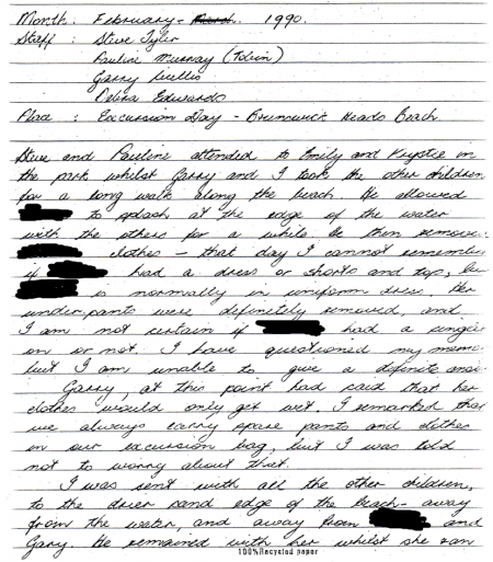 Handwritten witness statement by Debra Edwards (name of child redacted by IA)