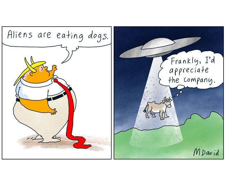CARTOONS: Donald Trump — aliens are eating dogs