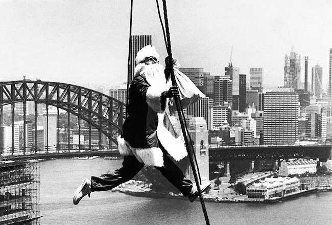 Look, there's Santa — 20 storeys above Sydney Harbour!